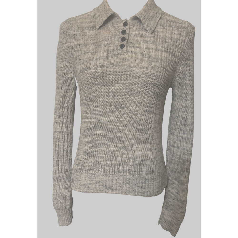 American Eagle Women XS Polo Marled Gray Ribbed Cotton Blend Knit Sweater
